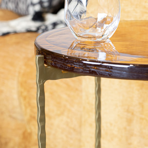 Table d'appoint avec plateau en verre ambre et pieds doré BELLI