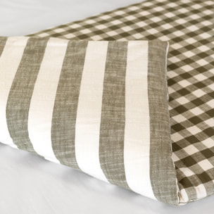 Édredon réversible coton flammé motifs rayures et vichy LOURMARIN - Kaki