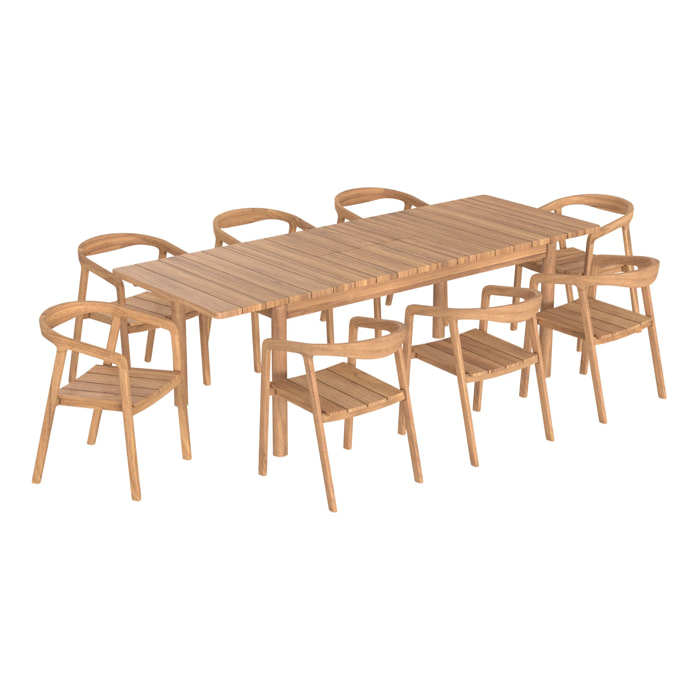 Table et chaises de jardin 8 personnes en teck massif - Kora