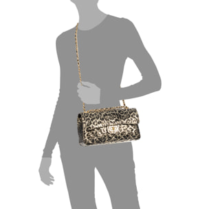 Caeli bolso de hombro Mujer. Piel auténtica Gamuza acolchada, animal print leopardo, lacado brillante.