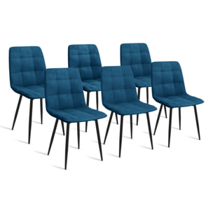 Chaises Linda velours bleu pieds noirs - lot de 6
