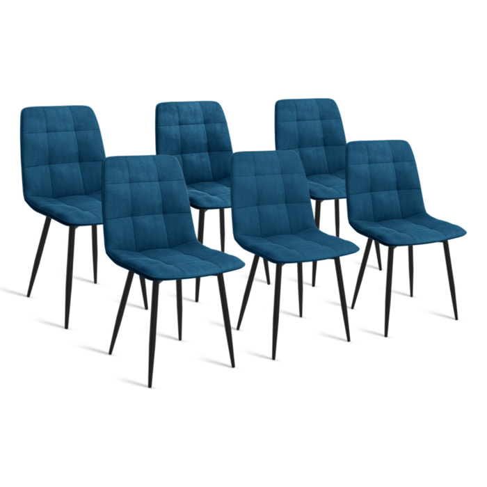 Chaises Linda velours bleu pieds noirs - lot de 6