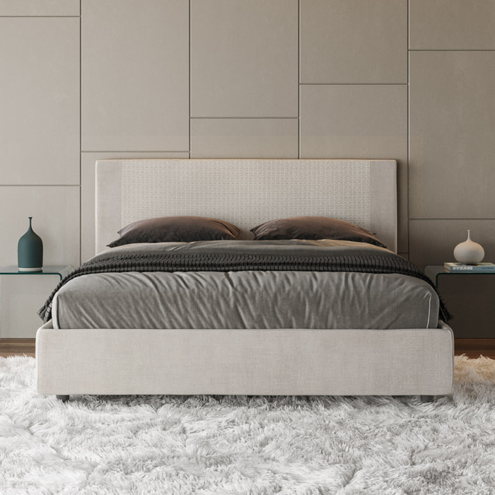 Letto matrimoniale con rete imbottito 160x190 tessuto Labirinto 01 bianco Rosal
