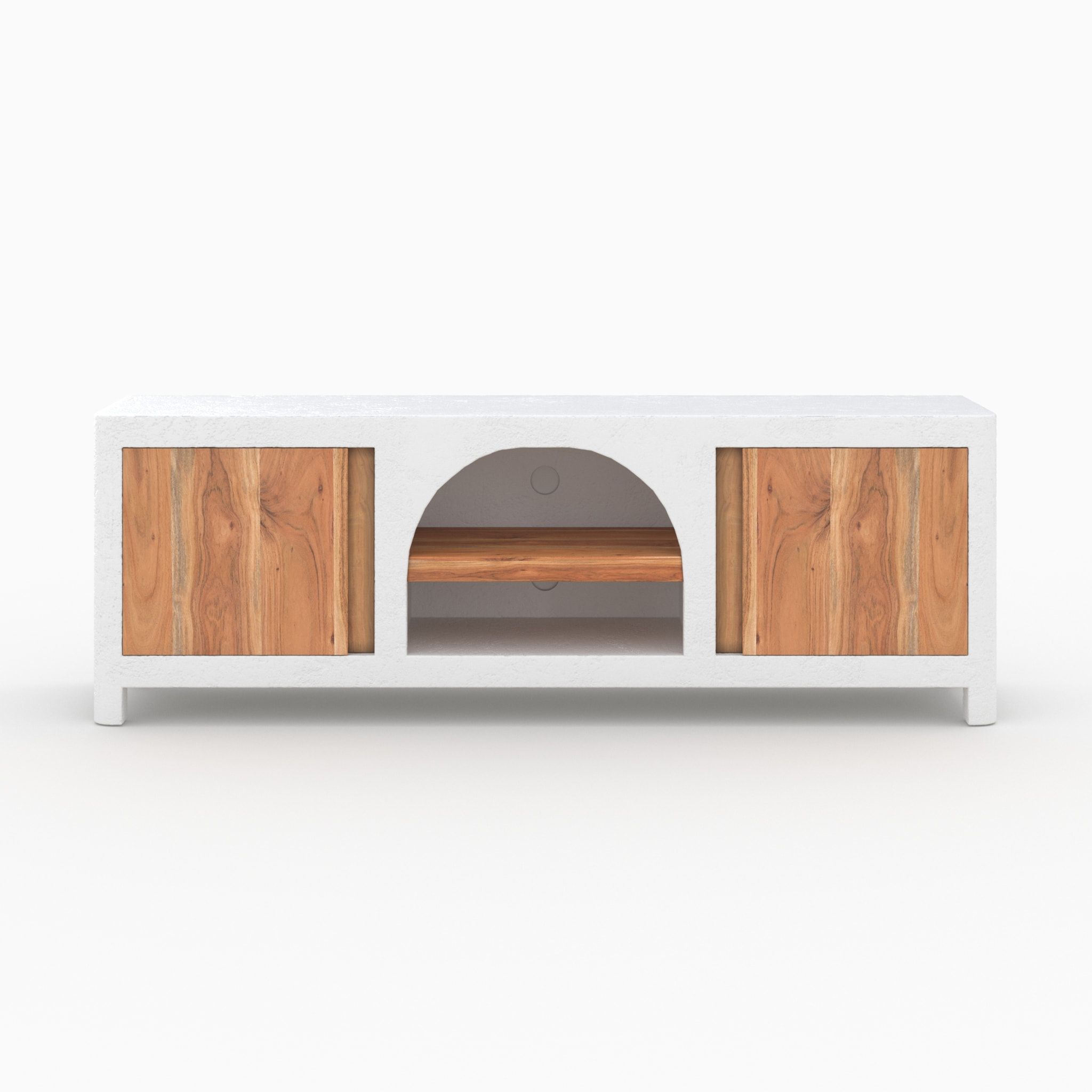 Meuble TV en béton blanc cassé et bois d'acacia 145 cm - Fira