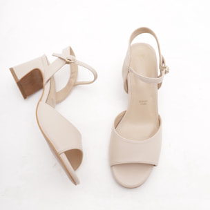 SANDALO TACCO FASCIA E CINTURINO CHOCOLA' NUDE