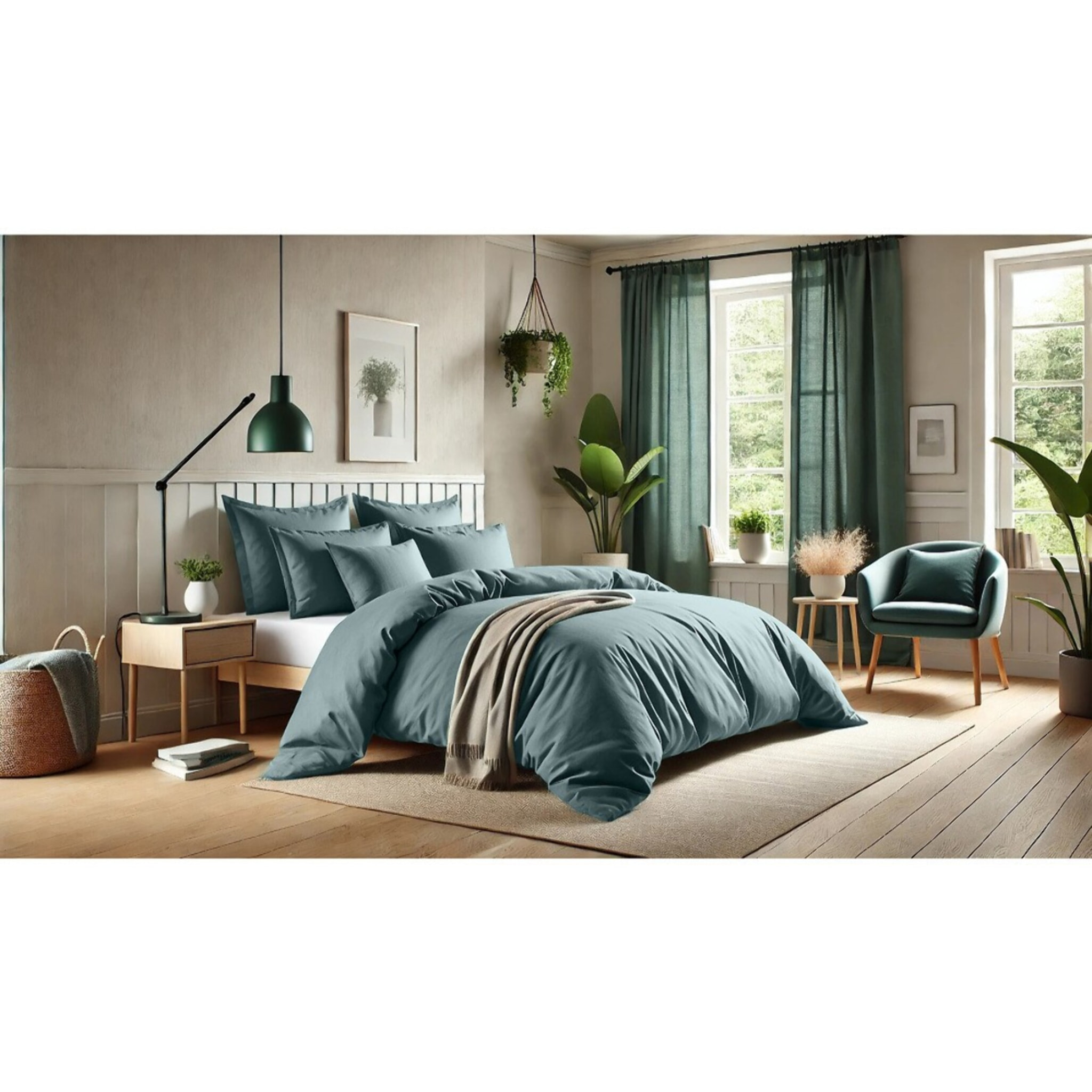 Drap housse coton bleu, canard
