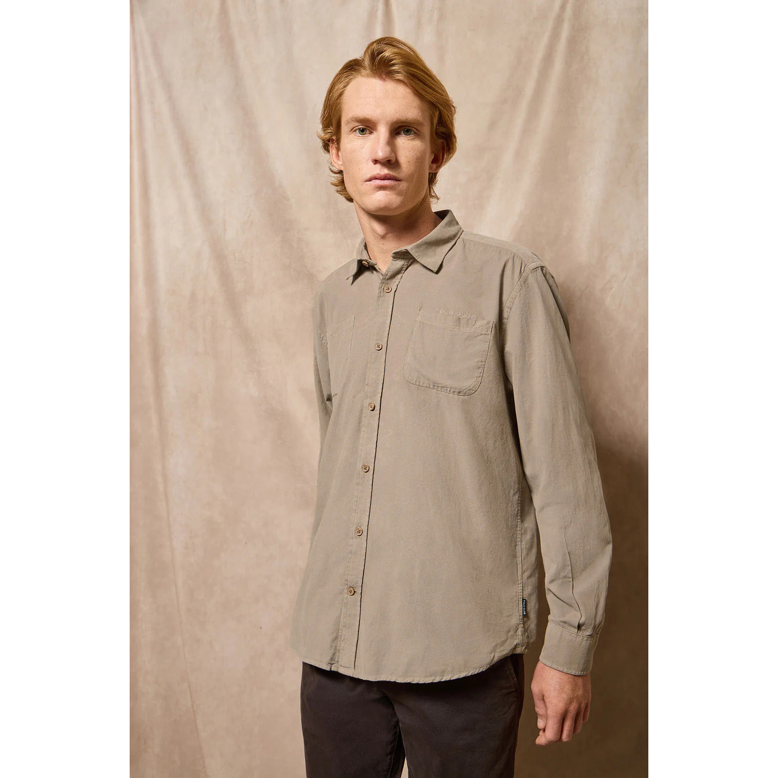 Camicia con tasche Massachusetts cammello con ricamo Polo Club