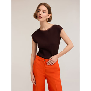 Motivi - Camiseta con bordes de gasa - Marrón