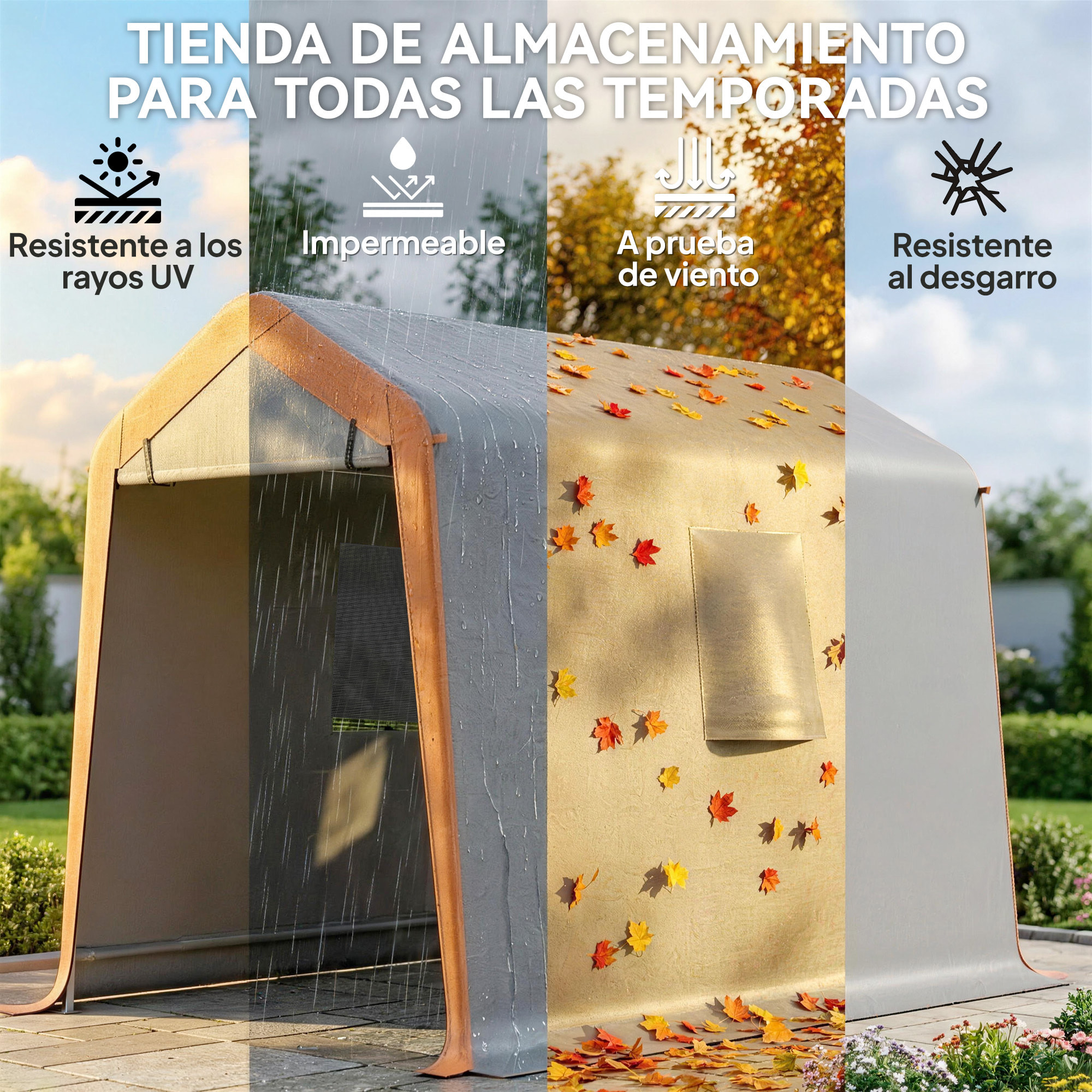 Outsunny Carpa Garaje Portátil 2,4x1,8 m, Garaje Exterior para Coche Impermeable con Puerta Enrollable con Cremallera, Ventanas, Estructura de Metal Galvanizado, UPF30+, Gris Claro