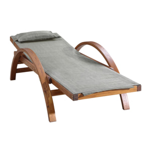 Transat en bois et toile PVC gris olive ACATE