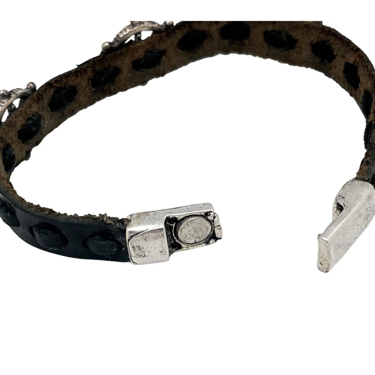 Pulsera Timón3 cuero negro y plata chapado