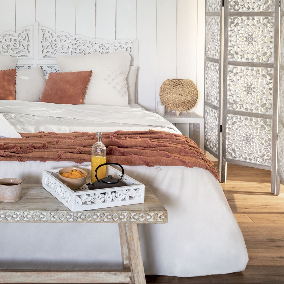 Jeté de lit "Inca" en coton tufté - terracotta 130x180 cm