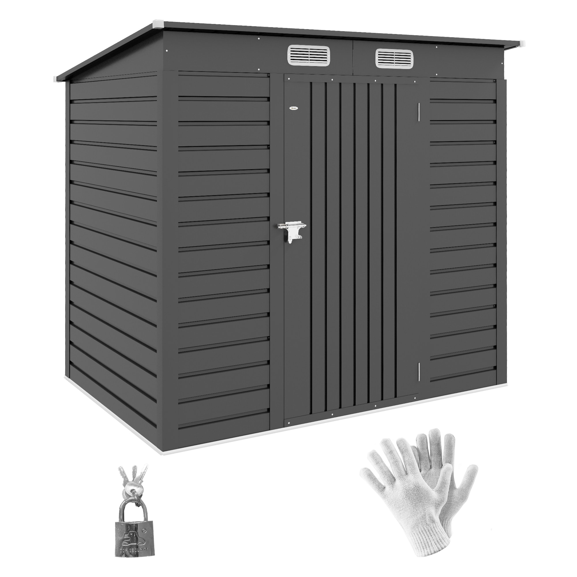 Abri de jardin cabanon dim. 191L x 130l x 166H cm porte verrouillable ventilations tôle acier ondulé gris