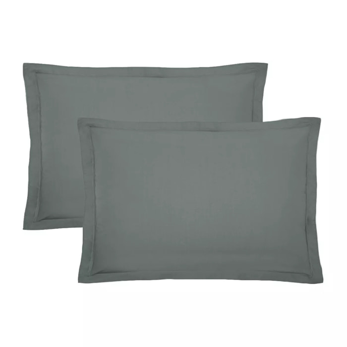 Lot de 2 taies percale de coton uni gris La percale francaise acier