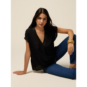 Oltre - Blusa scollo a V in viscosa - Nero