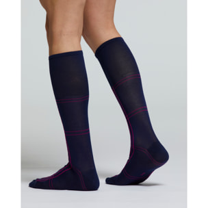 CALZA LUNGA COTONE AMARANTO MOTIVO A RIGHE