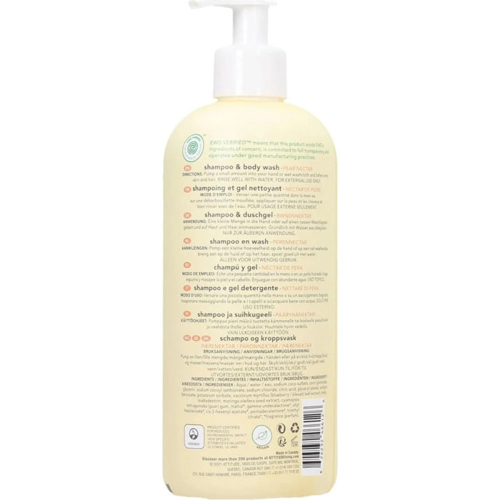 Champú y Gel bebés fragancia Nectar de Pera Attitude 473 ml