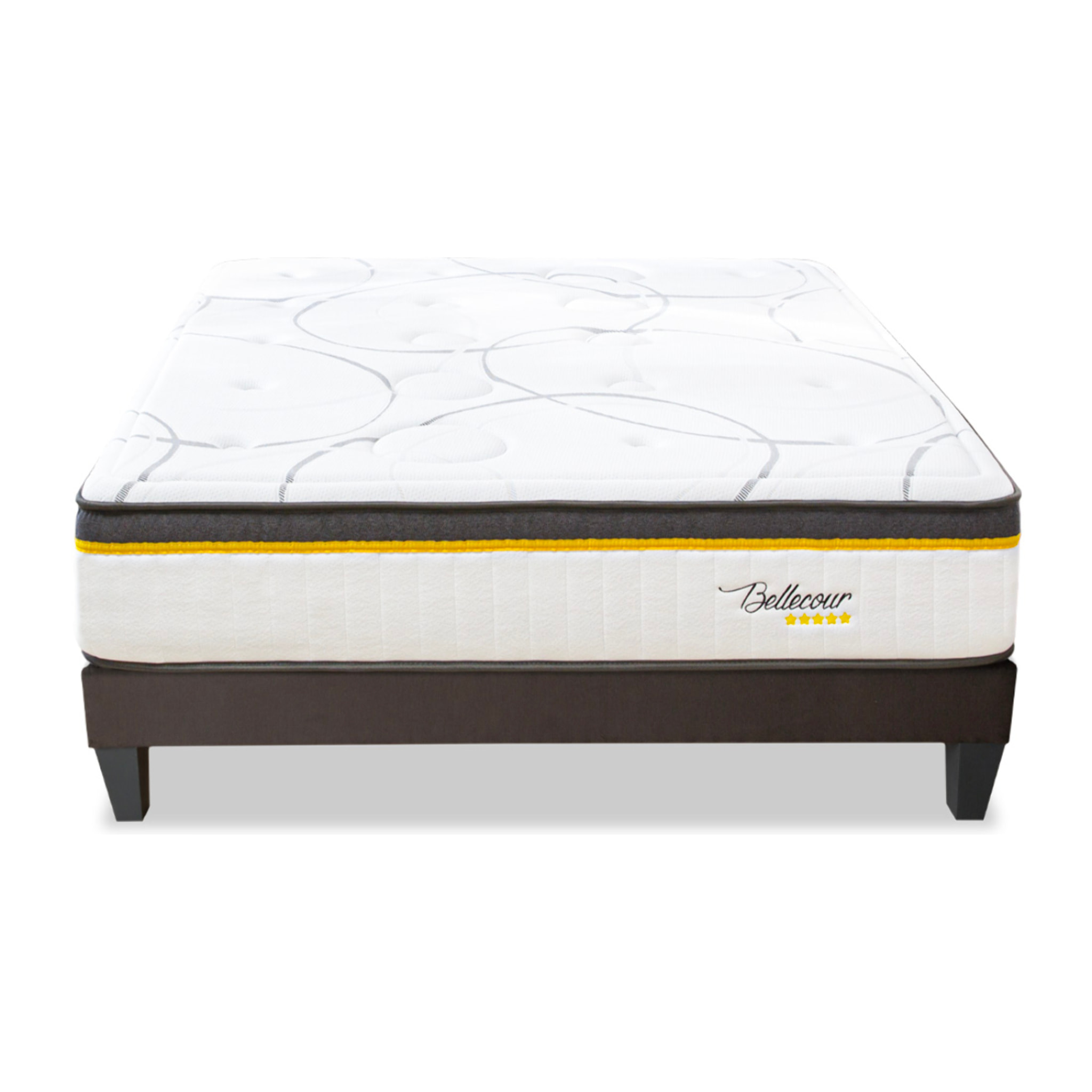 Ensemble Matelas Bellecour 3.0 & Sommier KIT15, Mémoire de Forme et Ressorts Ensachés, 30 cm, technologie Tri-Lattes, Soutien Ferme