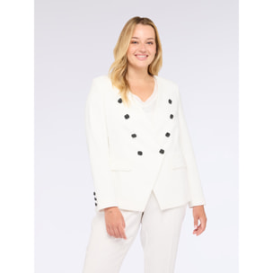 Fiorella Rubino - Blazer corto con botones joya extra brillantes - Blanco