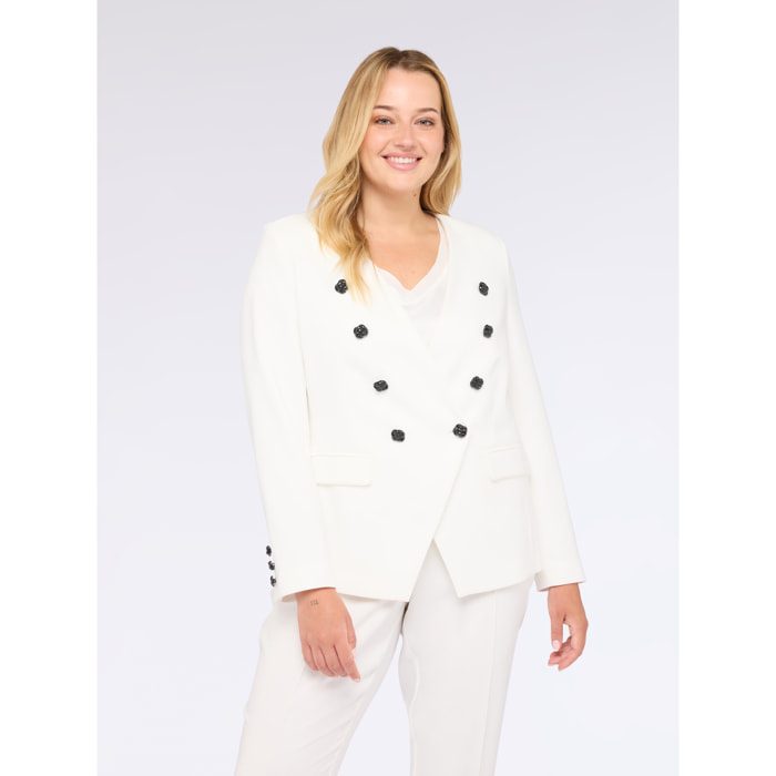 Fiorella Rubino - Blazer corto con botones joya extra brillantes - Blanco