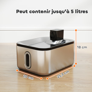 Fontaine à eau pour chat 5L filtration 3 étapes charge USB câble + nombreux accessoires inclus acier inox