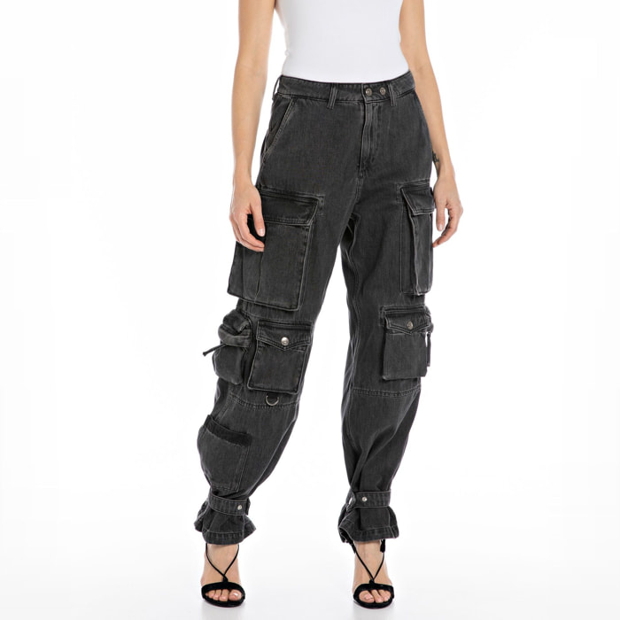 Jeans Milva - forma oversize - 100% algodón - negro denim