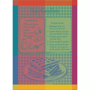 Torchon pur coton motif jacquard rose vert Les gaufres gourmand