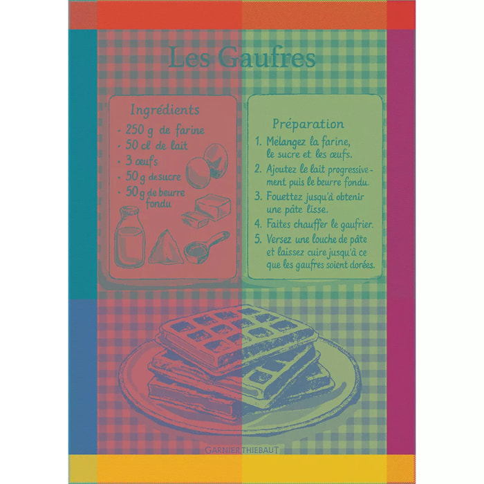 Torchon pur coton motif jacquard rose vert Les gaufres gourmand