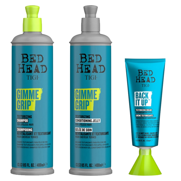 TIGI Kit Bed Head Gimme Grip Shampoo 400ml + Conditioner 400ml + Crema Texturizzante 125ml