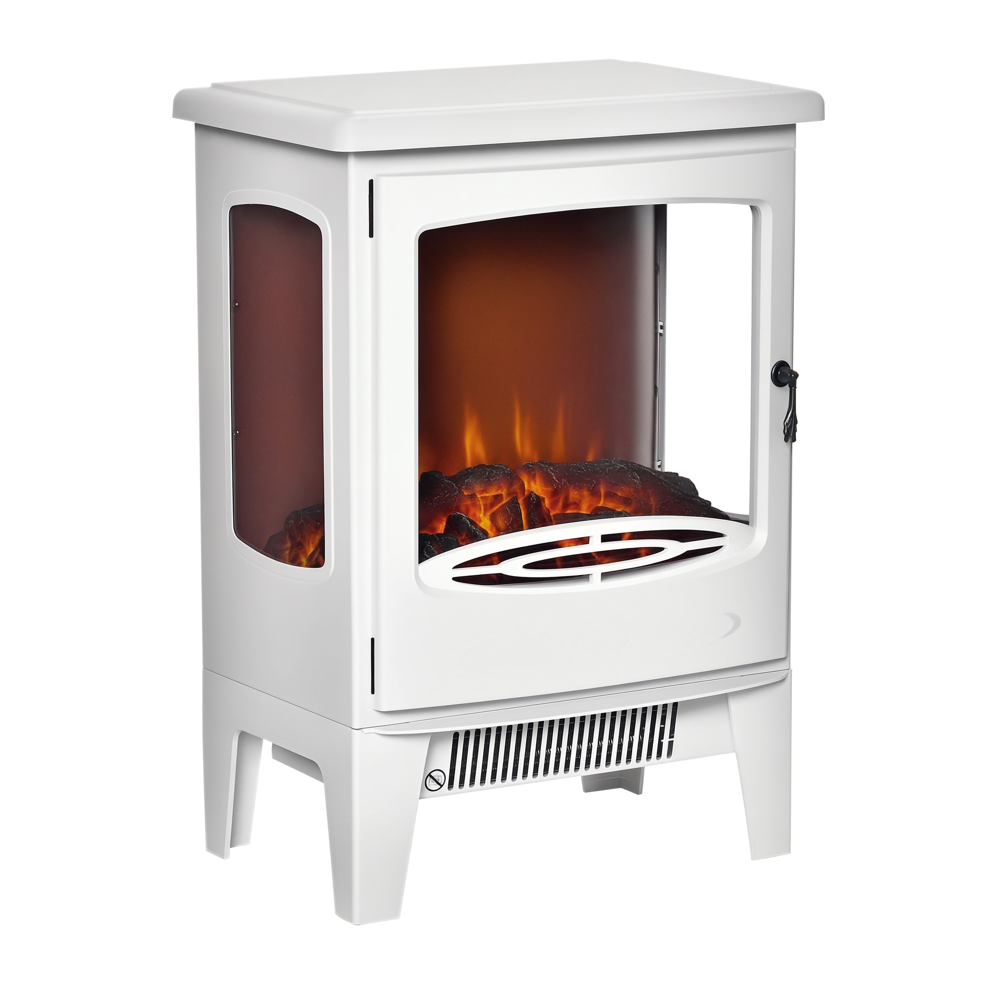 Cheminée électrique poêle style néo-rétro 1000-2000 W simulation flammes LED luminosité réglable acier ABS blanc