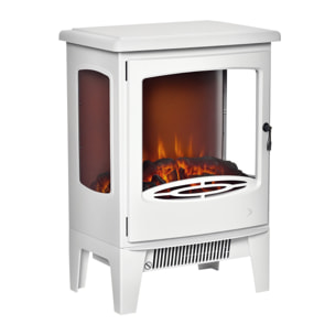 Cheminée électrique poêle style néo-rétro 1000-2000 W simulation flammes LED luminosité réglable acier ABS blanc