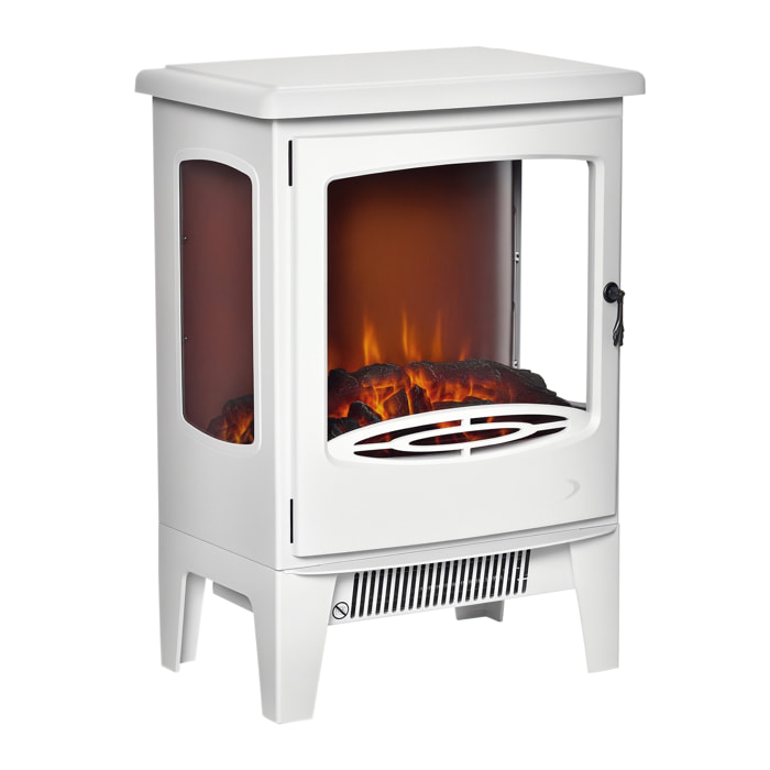 Cheminée électrique poêle style néo-rétro 1000-2000 W simulation flammes LED luminosité réglable acier ABS blanc
