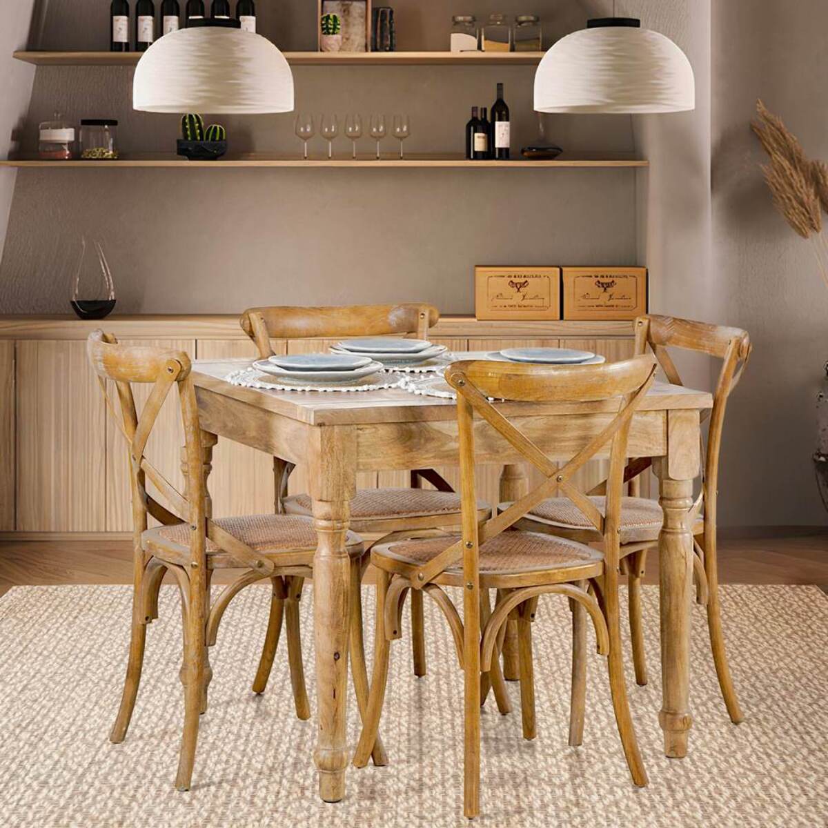 Tavolo da pranzo allungabile in mango naturale 90-180x90x77 - Salento