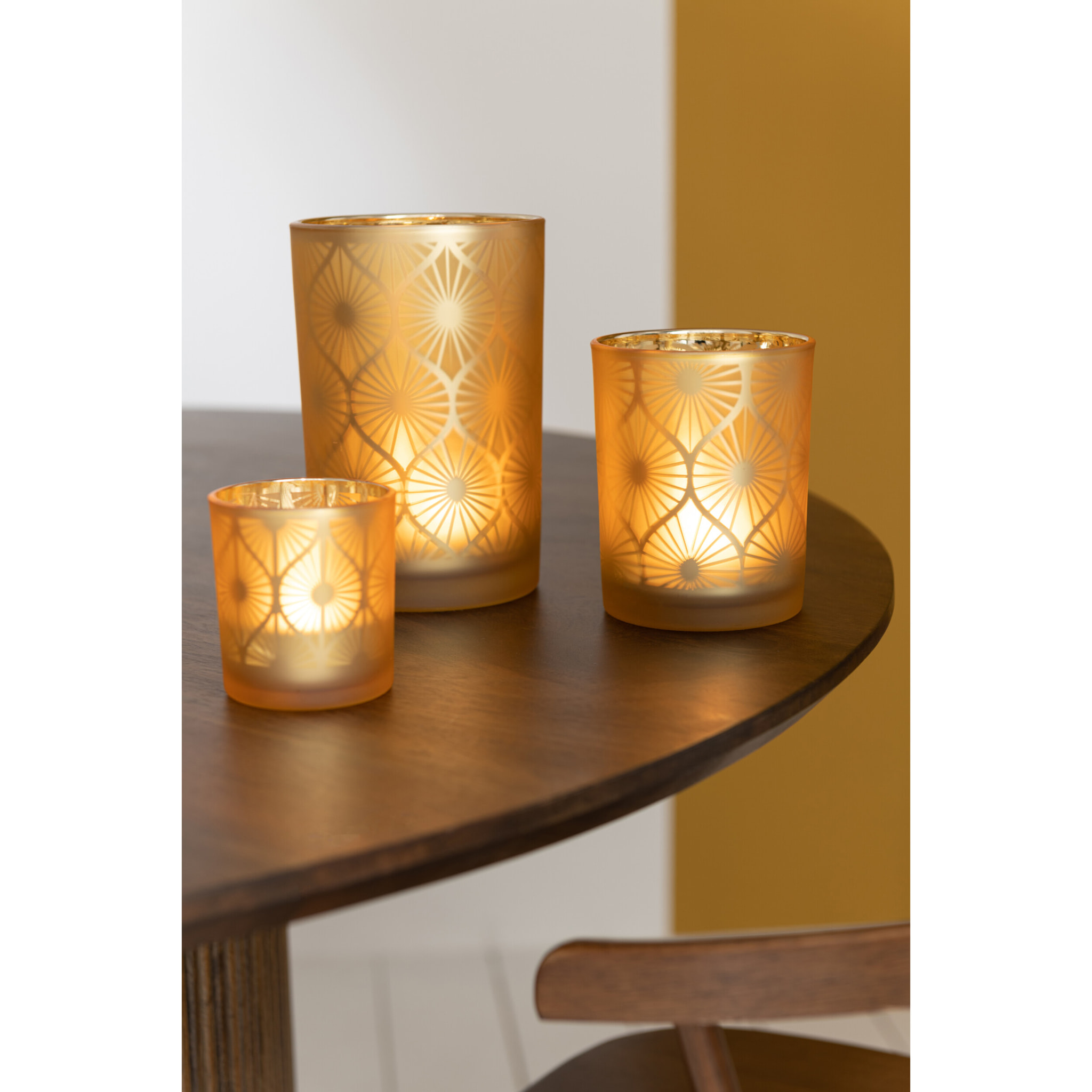 J-Line photophore Losange Fleurs - verre - jaune - medium - 2 pcs
