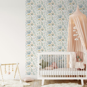 Papier peint enfant herbier fleurs sauvages pastel