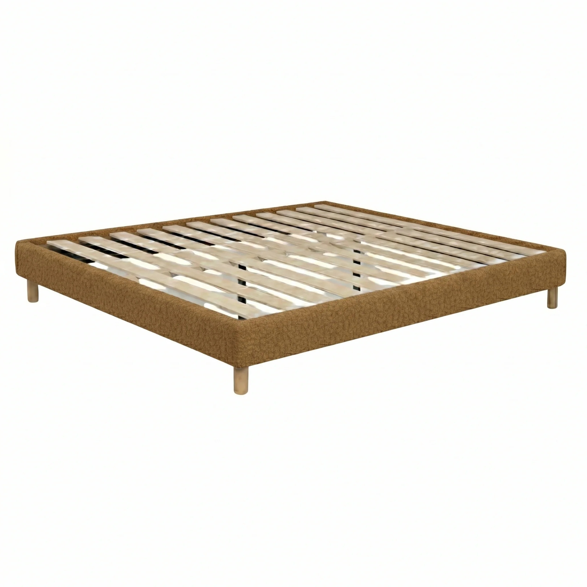 Ensemble matelas Univers & sommier Cancun | Mémoire de forme et ressorts ensachés | Cadre à lattes | Bouclette | Camel