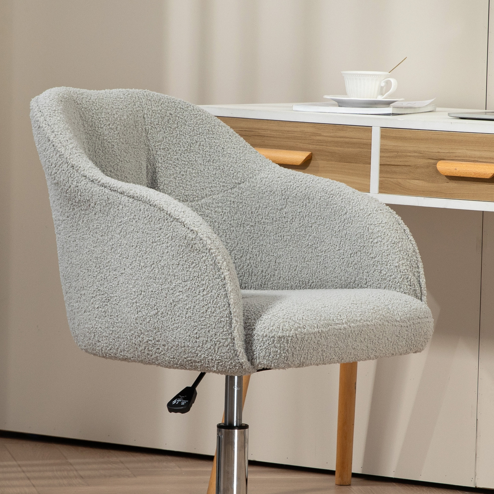 Chaise de bureau tissu bouclette design hauteur réglable pivotante piètement acier gris