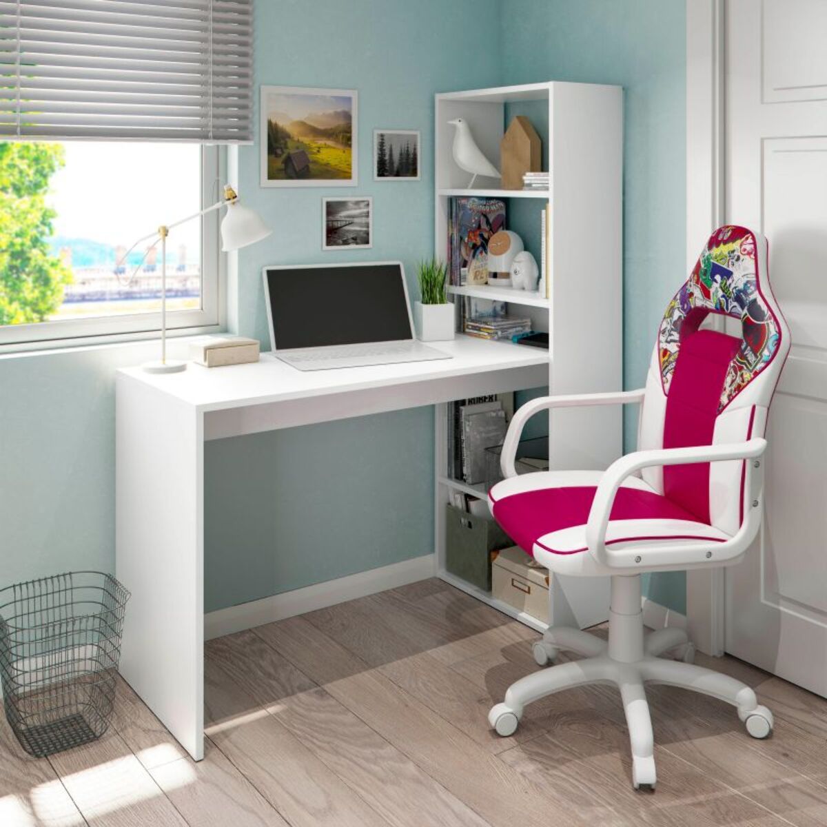 Mesa de escritorio con estantería Cosmic Blanco Artik (Blanco Mate)