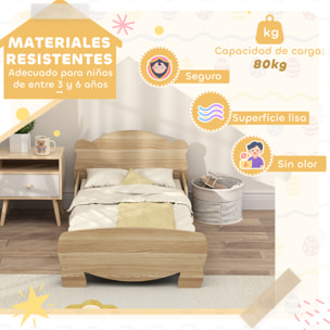 Cama para Niños de +3 Años 140x70 cm Cama Infantil de Madera Cabecero en Forma de Oso Carga 80 kg para Dormitorio Natural
