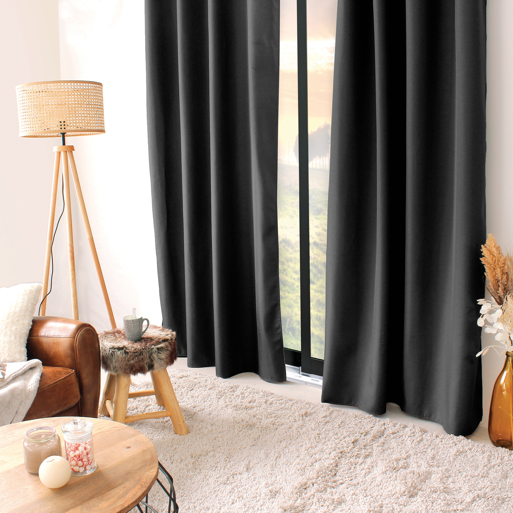 Rideau thermique en microfibre doublée - Gris Foncé