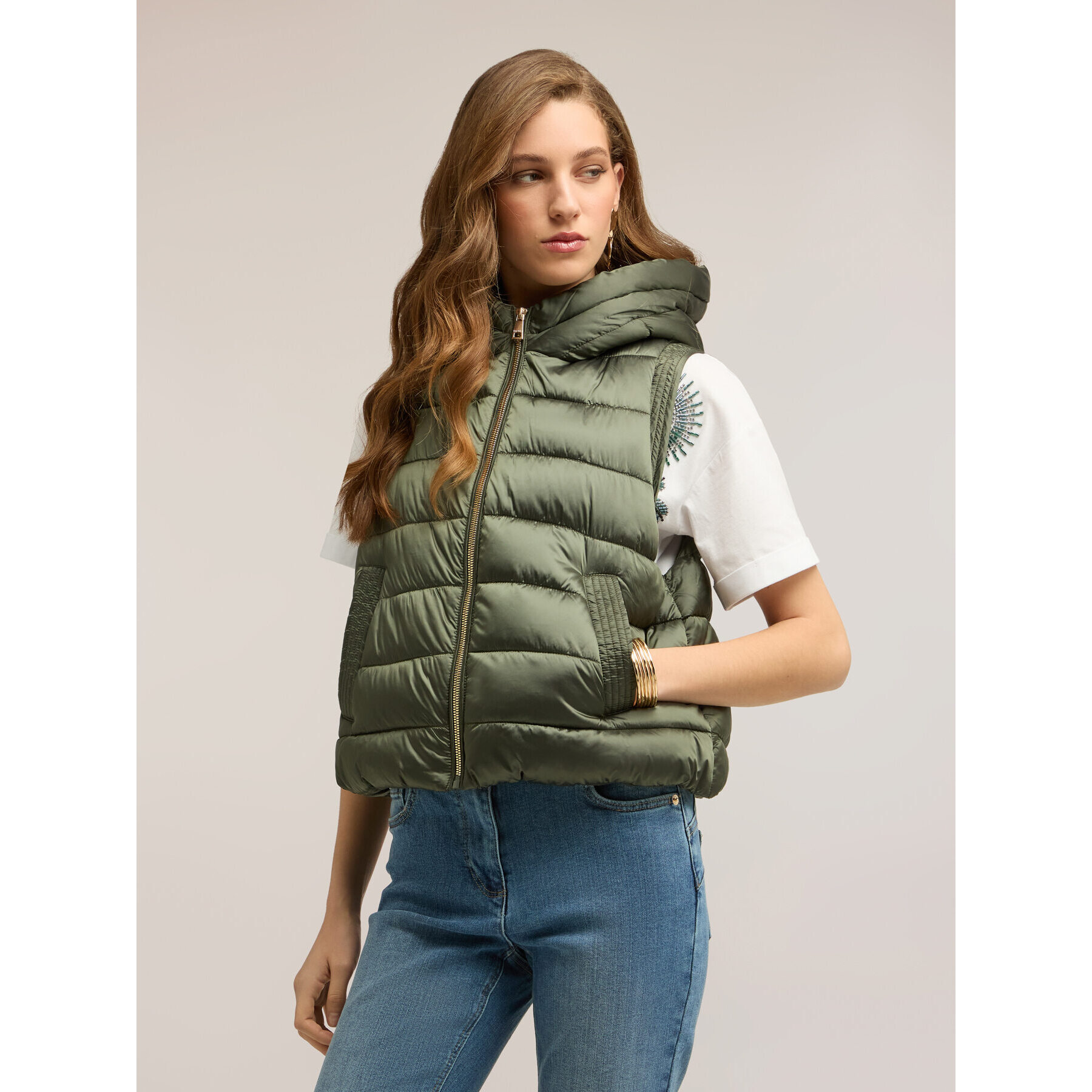 Motivi - Gilet imbottito in nylon - Verde militare