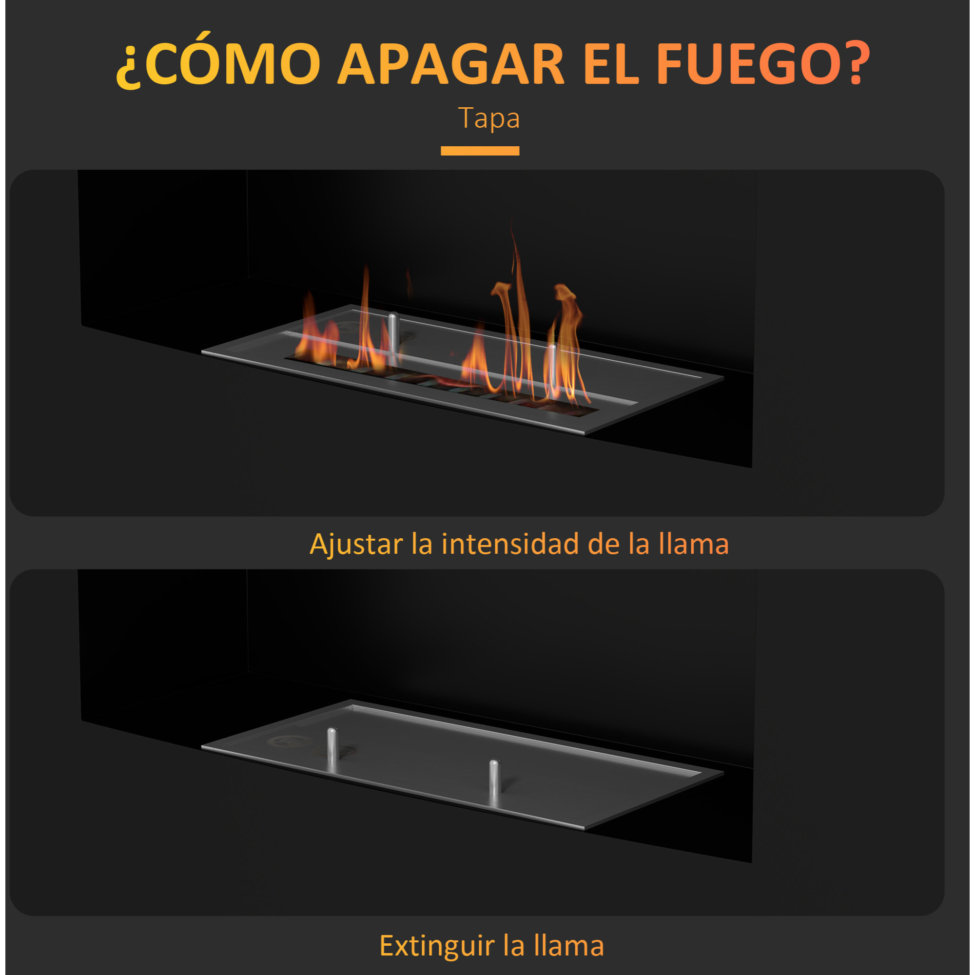 Chimenea de Bioetanol de Pared Estufa de Bioetanol Curva con Tanque de 0,9 L Apagallamas de Acero Inoxidable Tiempo de Combustión 3,3H para Interiores 15-20 m² 66x16x52 cm Negro