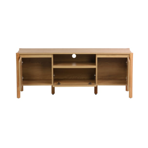 Meuble TV décor bois 2 portes 1 tiroir 140cm naturel - 140 x 42 x 55 cm - Harmony