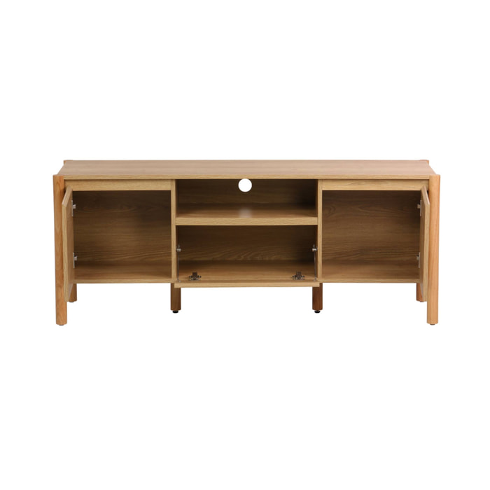 Meuble TV décor bois 2 portes 1 tiroir 140cm naturel - 140 x 42 x 55 cm - Harmony