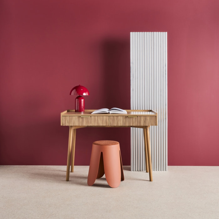 Bureau décor bois de manguier rainuré 2 tiroirs CELIAN