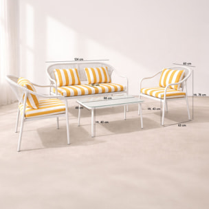 Salon de jardin 4 places en métal et coussin en tissu jaune POSITANO