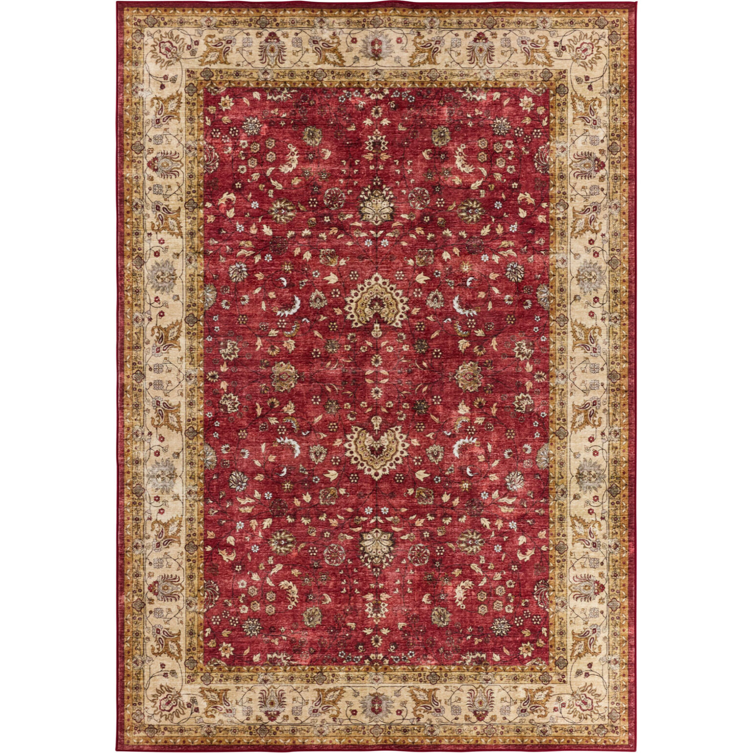 OTTOMAN - Tapis à poils courts doux à motif arabesque rouge