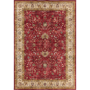 OTTOMAN - Tapis à poils courts doux à motif arabesque rouge