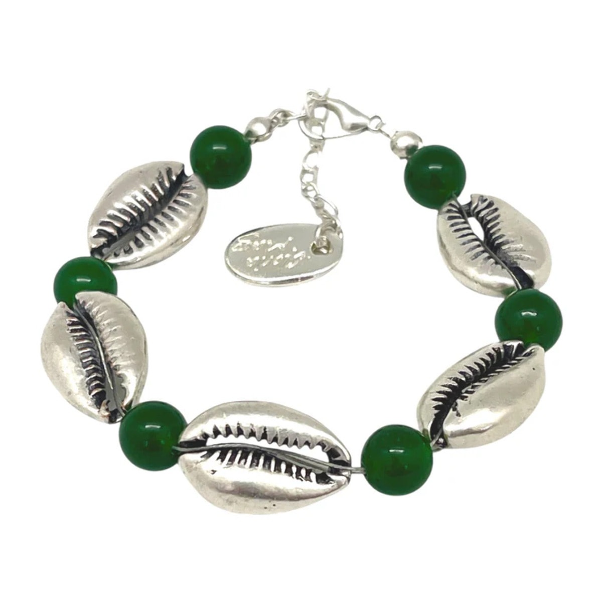 Pulsera caracola jade verde y plata 10µ