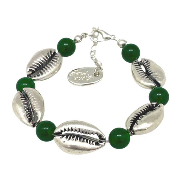 Pulsera caracola jade verde y plata 10µ